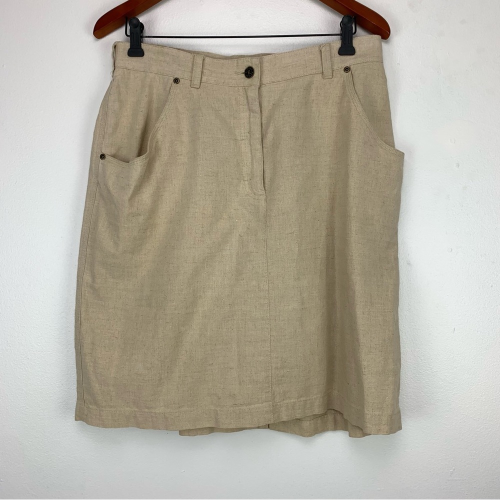 Liz Claiborne Street Style Womens Size 14P Midi Skirt Linen Blend Pockets.